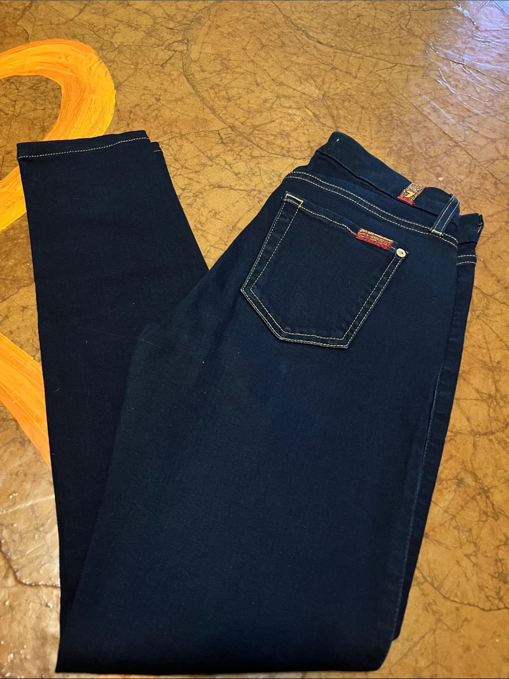 7 For All Mankind Dark Blue B(Air) Skinny Jeans - Stretch Denim 26 W